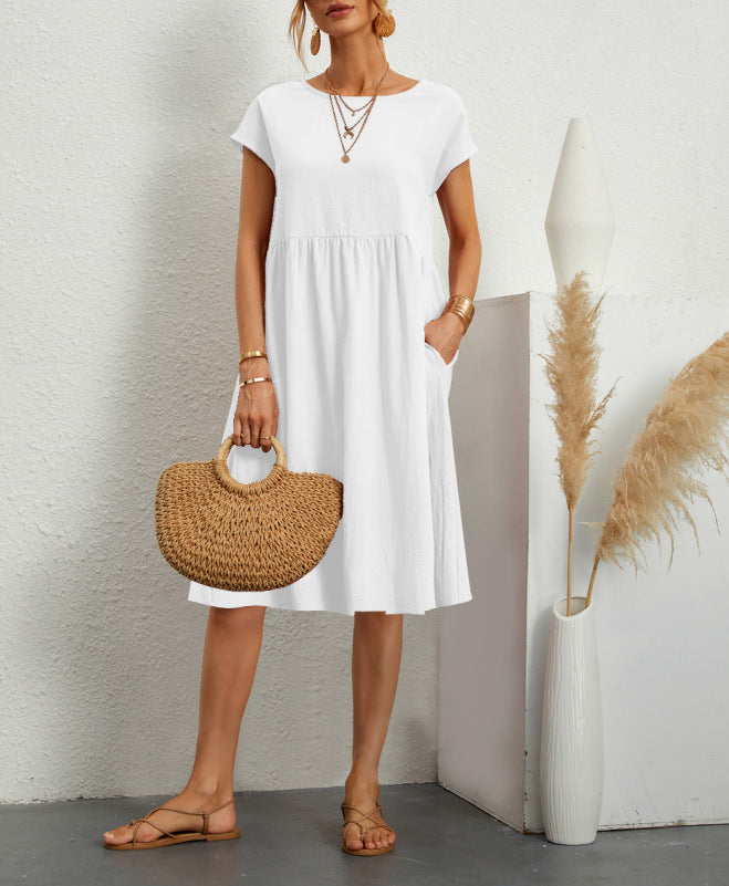 Damen Freizeitleinenkleid mit leichtem Schnitt und Taschen