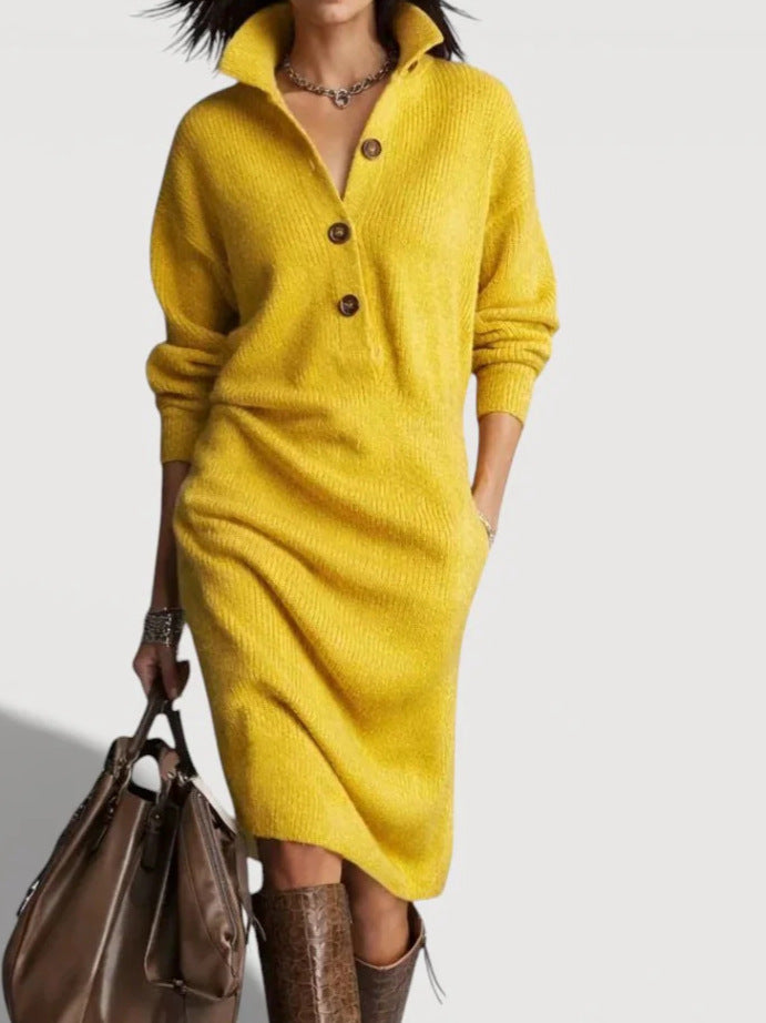 Damen Bequemes Strickkleid mit Knopfdetails