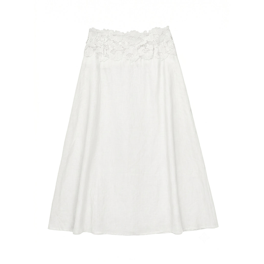 Damen Eleganter Leinenrock mit Spitzenbund Shop Nory