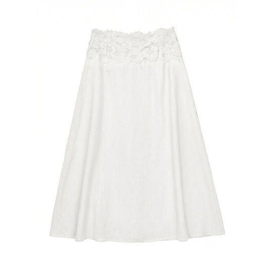 Damen Eleganter Leinenrock mit Spitzenbund Shop Nory