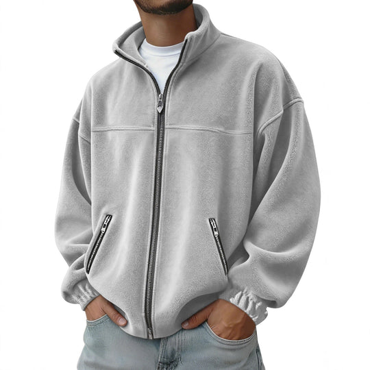 Herren Oversize Fleecejacke mit Stehkragen, durchgehendem Reißverschluss und Reißverschlusstaschen EB