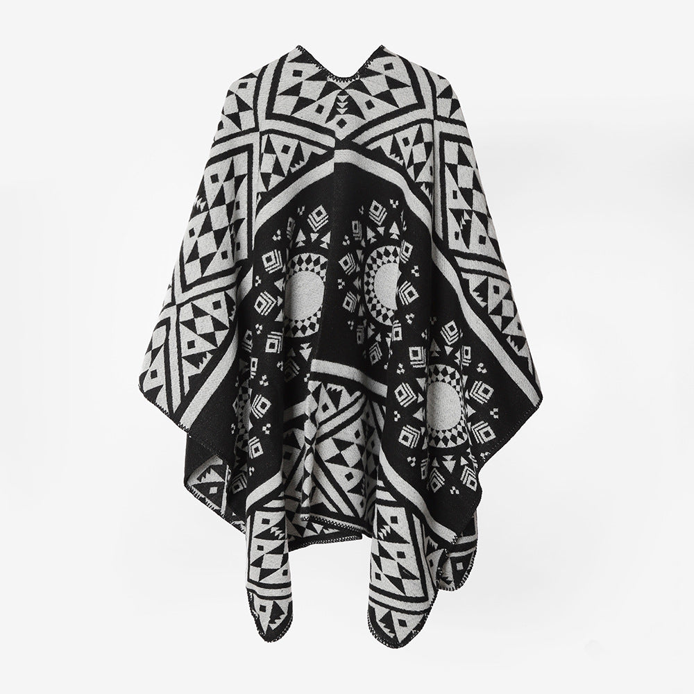 Damen Gewebter Jacquard‑Poncho mit Ethno‑Geometrischem Muster Shop Nory