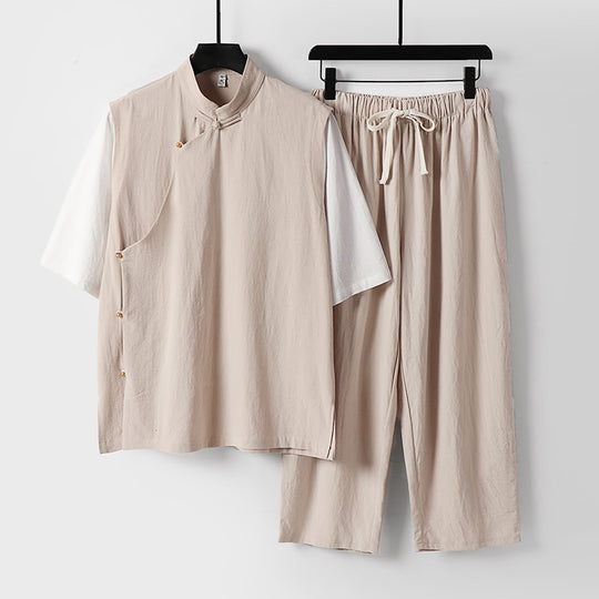 Herren Asymmetrisches Kimono-Loungewear-Set mit Stehkragen und Kordelhose Shop Nory