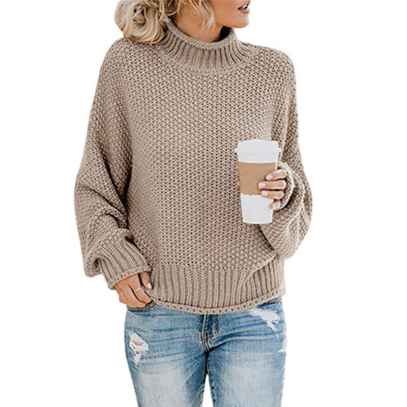 Damen Gemütlicher Pullover mit hohem Kragen und strukturierter Maschenoptik