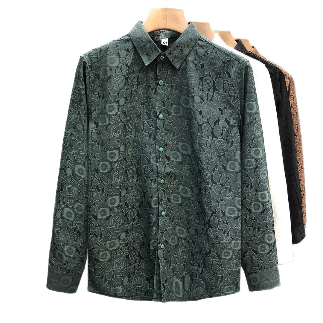 Herren Langärmeliges Jacquard-Hemd mit feinem Blumenrelief und Kentkragen Shop Nory