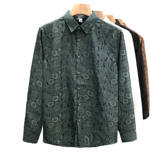 Herren Langärmeliges Jacquard-Hemd mit feinem Blumenrelief und Kentkragen Shop Nory