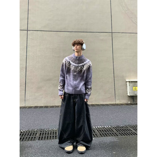 Damen Kurz geschnittene Norweger-Strickjacke mit durchgehendem Reißverschluss und Rundkragen Shop Nory