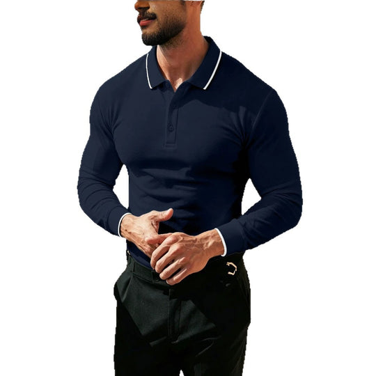 Herren Langärmeliges Funktions-Poloshirt mit Piquéstruktur und Kontrastkragen Shop Nory