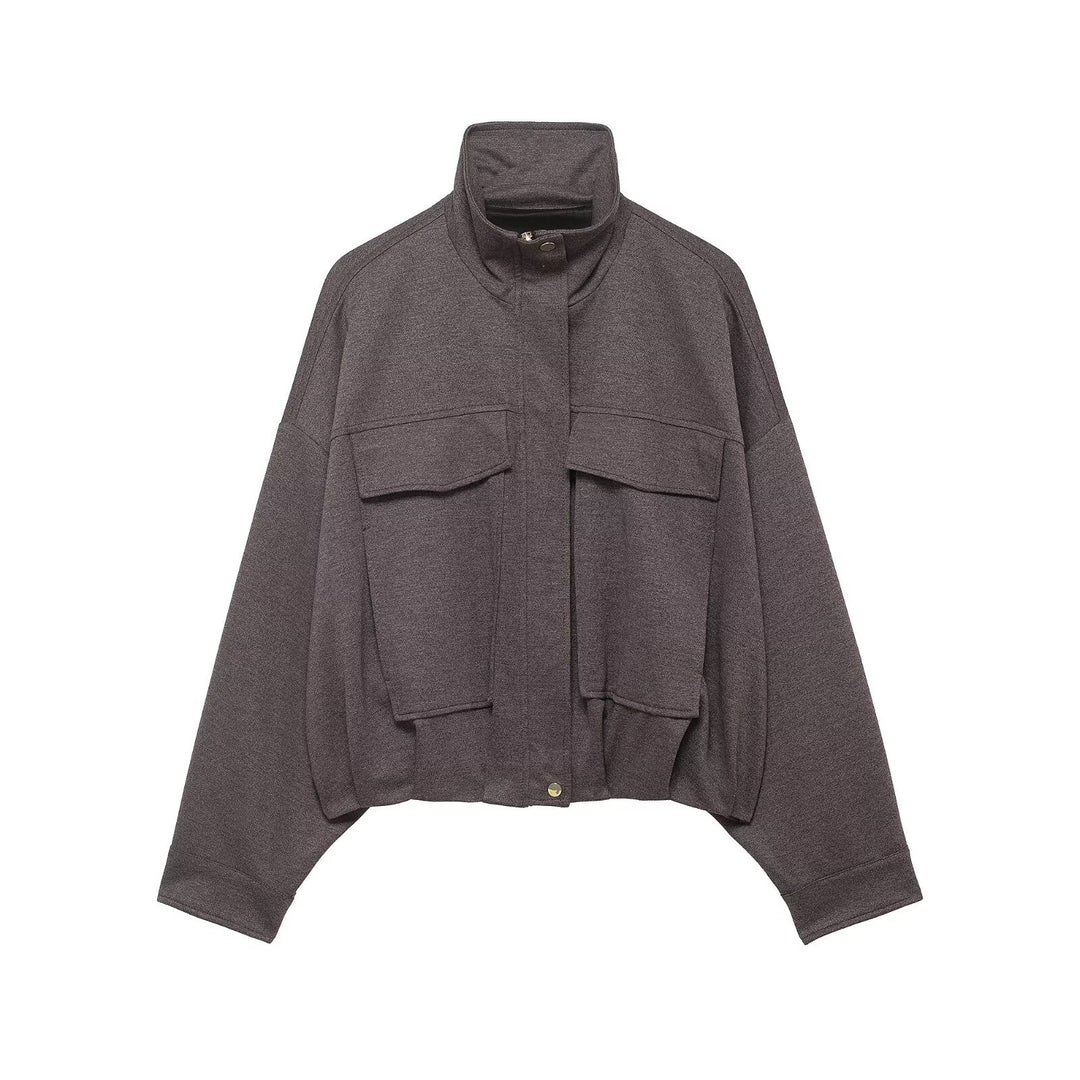 Damen Zweiteiliges Set aus Cropped-Boxy-Jacke mit Stehkragen und hochtaillierter weiter Hose Shop Nory
