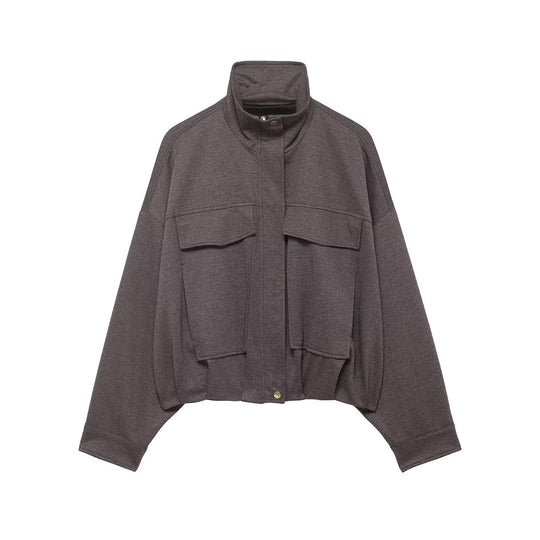 Damen Zweiteiliges Set aus Cropped-Boxy-Jacke mit Stehkragen und hochtaillierter weiter Hose Shop Nory
