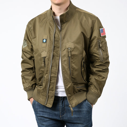 Herren Nylon-Bomberjacke im Pilotencut mit Mehrfach-Zip-Taschen und Ärmelorganizer Shop Nory