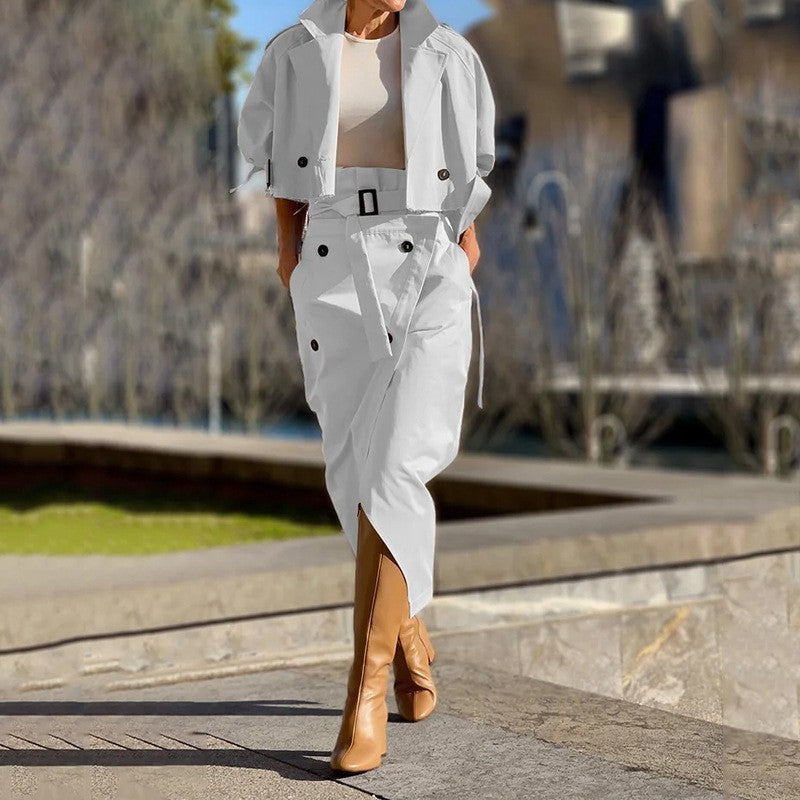 Damen Elegantes kurzes Blazer-Set mit tailliertem Wickel-Bleistiftrock Shop Nory
