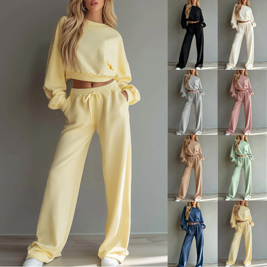 Damen Weiches Lounge-Set mit kurzem Sweatshirt und weiter Jogginghose Shop Nory