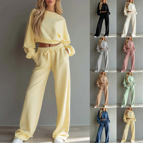 Damen Weiches Lounge-Set mit kurzem Sweatshirt und weiter Jogginghose Shop Nory