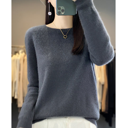 Damen Kuscheliger Midweight Rundhals-Pullover aus Angora-Blend mit feinem Flor und schmalem Bündchen Shop Nory