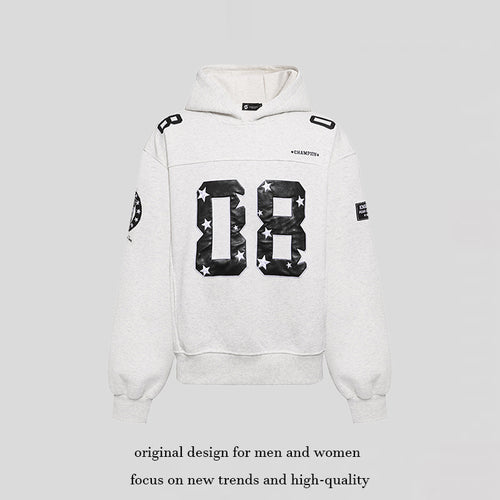 Damen Oversize Kapuzen-Sweatshirt mit großflächigem Zahlendruck und Sternapplikationen Shop Nory