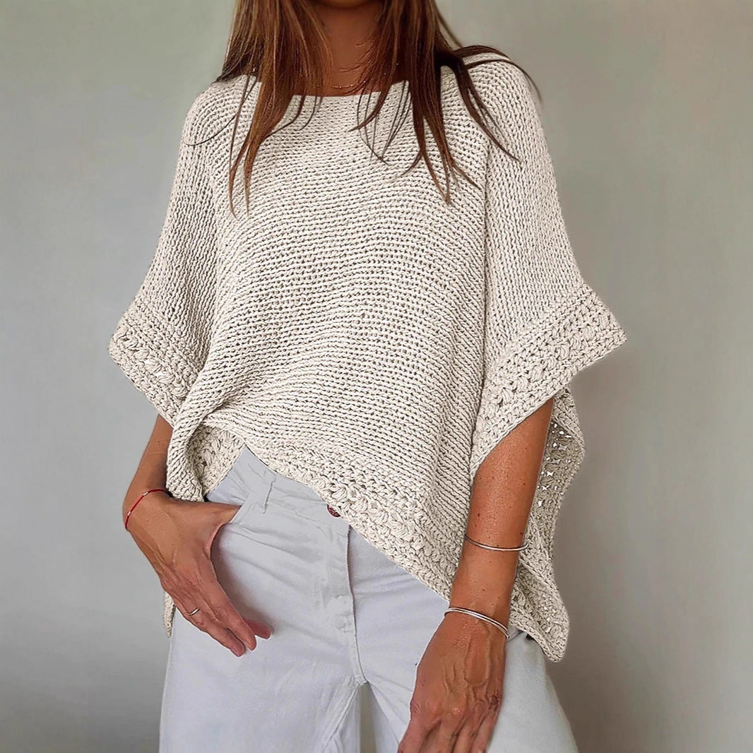 Damen Leichtes Oversize Strickponcho mit Häkelkante Shop Nory