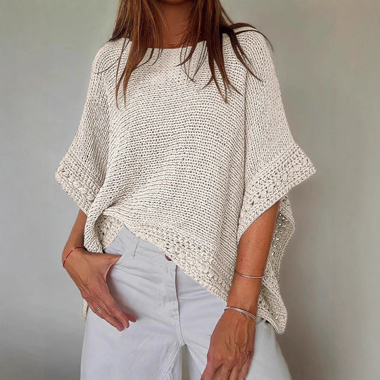 Damen Leichtes Oversize Strickponcho mit Häkelkante Shop Nory