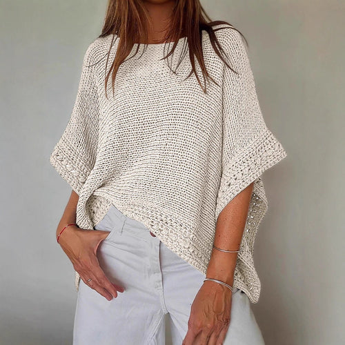Damen Leichtes Oversize Strickponcho mit Häkelkante Shop Nory
