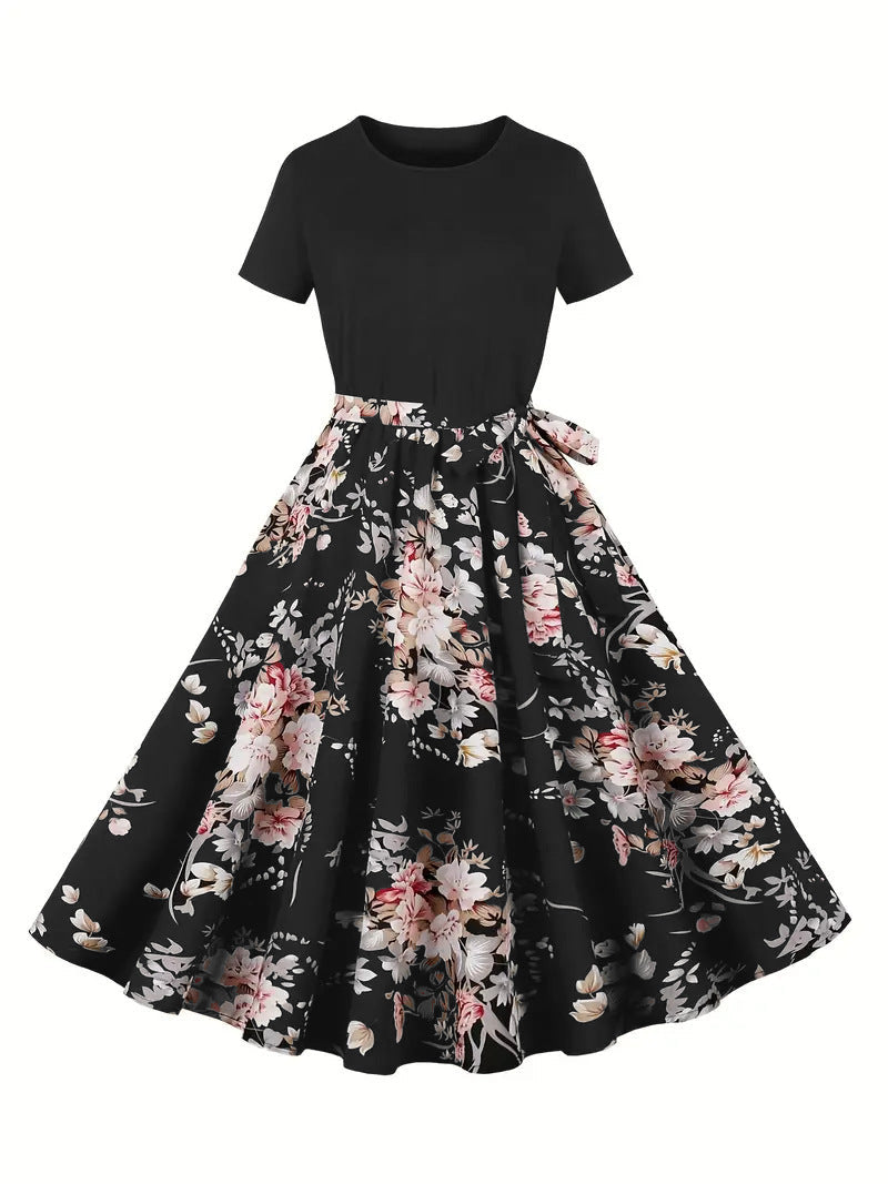 Damen Elegantes Spitzen-Kleid mit kontrastierendem Oberteil und fließendem Rock