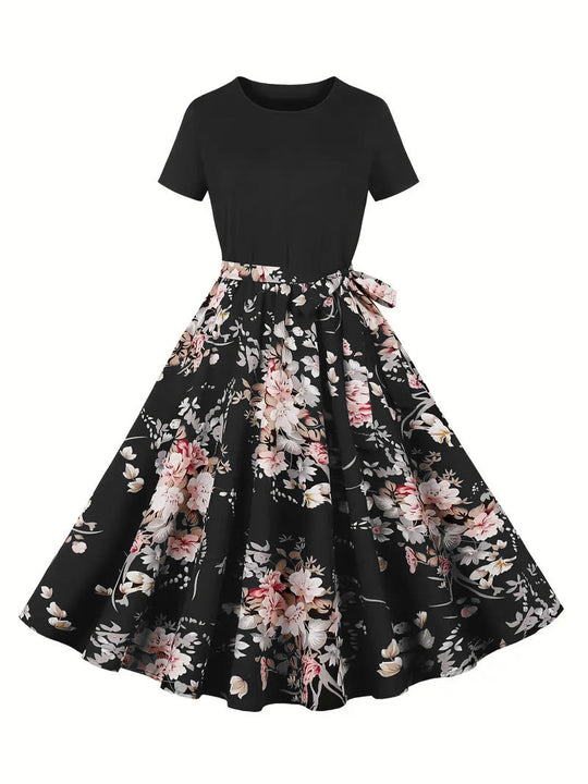 Damen Elegantes Spitzen-Kleid mit kontrastierendem Oberteil und fließendem Rock