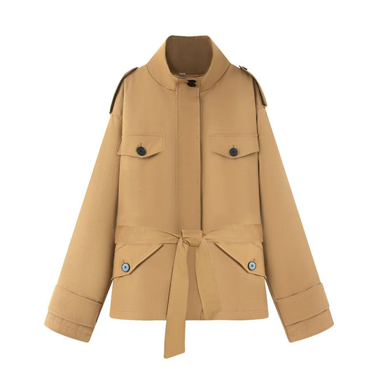 Damen Kurzjacke im Utility‑Stil mit Taillengürtel und Pattentaschen Shop Nory