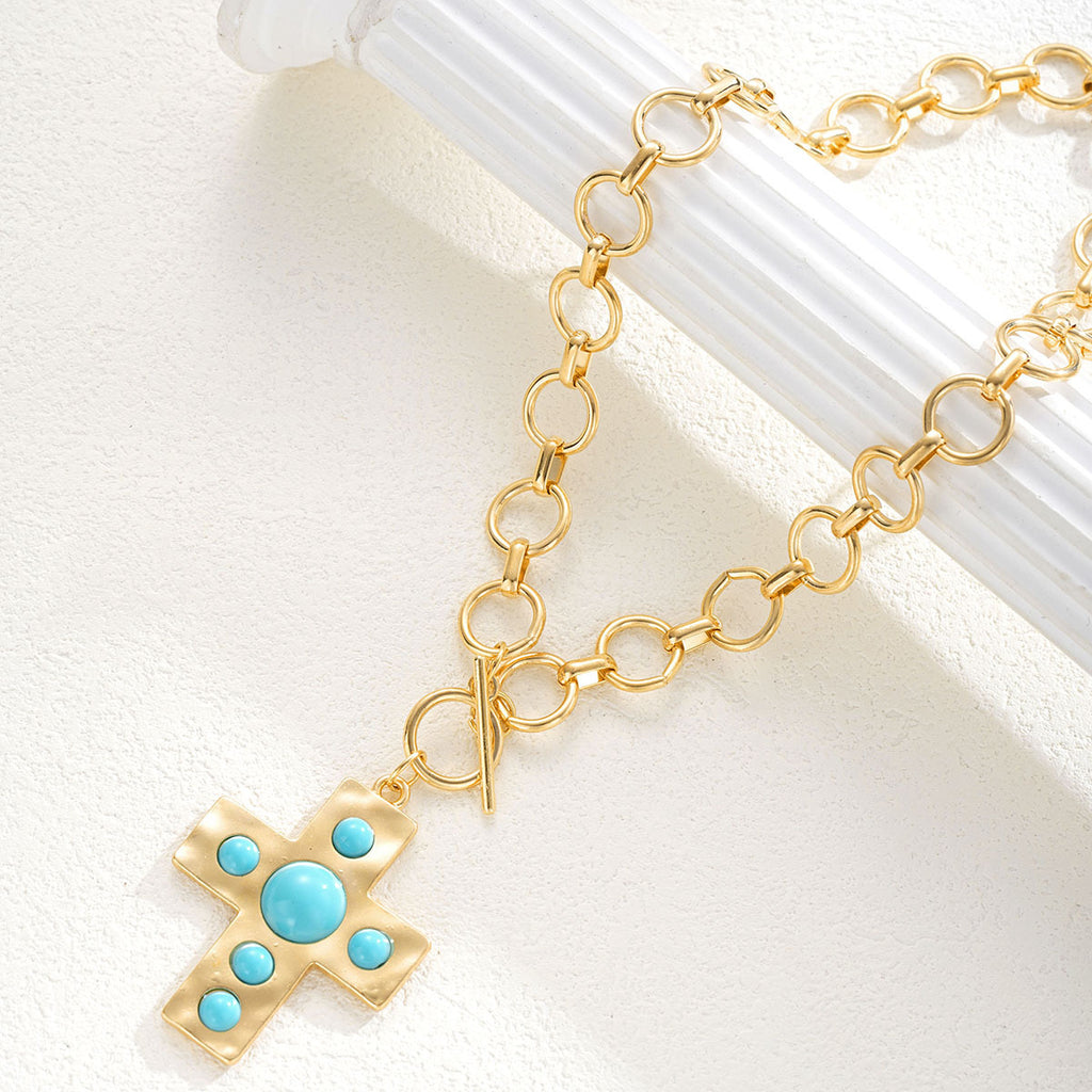 Damen Halskette mit funkelndem Kreuzanhänger und zeitgemäßer Gliederkette Shop Nory