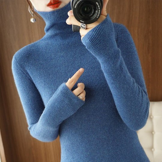 Damen Schmaler Rollkragenpullover aus Kaschmir‑Mix mit extralangem Ärmelabschluss Shop Nory