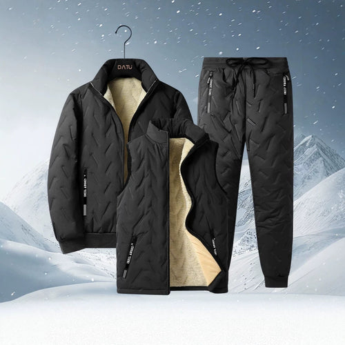 Herren dreiteiliges Thermo-Fleecegefüttertes Freizeit- und Outdoor-Set mit gesteppter Jacke Weste und Jogginghose Shop Nory