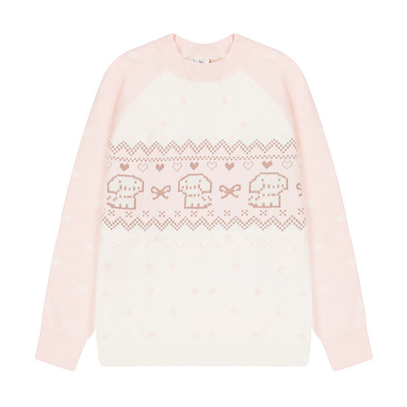 Damen Strickpullover mit Norwegermuster, Raglanärmeln und Rundhalsausschnitt Shop Nory