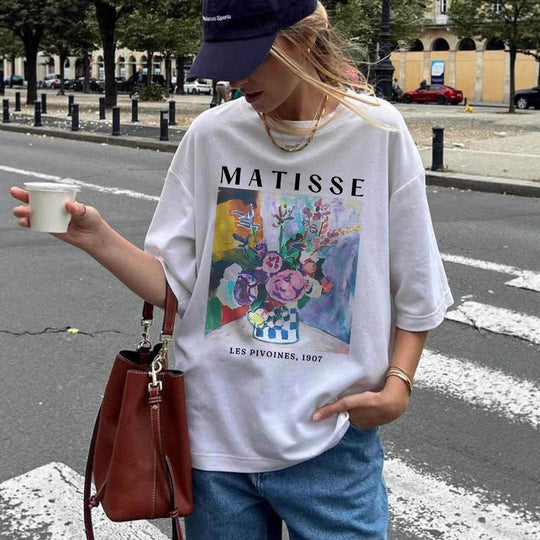 Damen T-Shirt mit künstlerischem Grafikdruck und lässigem Schnitt Shopnory