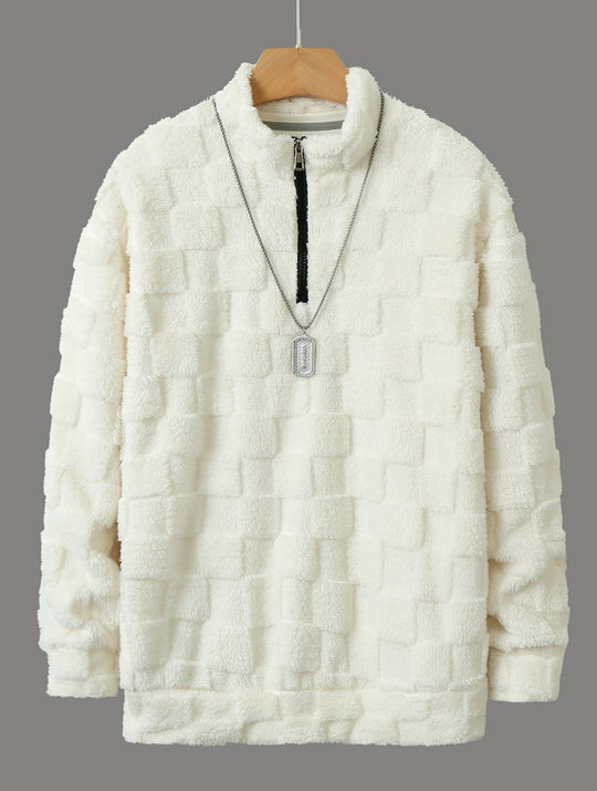 Herren karierter Sherpa-Halbzip-Pullover mit hohem Stehkragen und weicher Teddy-Fleece-Qualität Shop Nory
