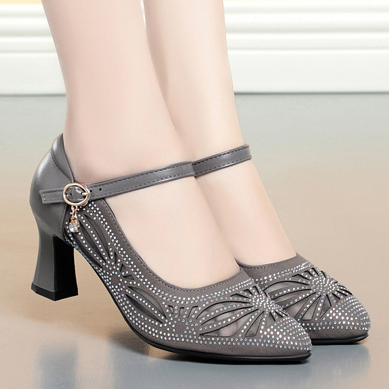 Damen Elegant verziertes Mary Jane Pumps mit Blockabsatz