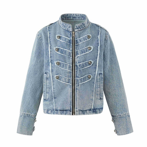 Damen Denim‑Blouson im Military‑Look mit Stehkragen und Zierknopfleiste Shop Nory