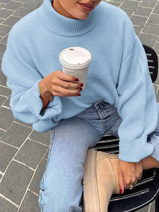 Damen nan oversize Rollkragenpullover mit breitem Rippkragen, voluminösen Ballonärmeln und verlängertem Bündchen Shop Nory