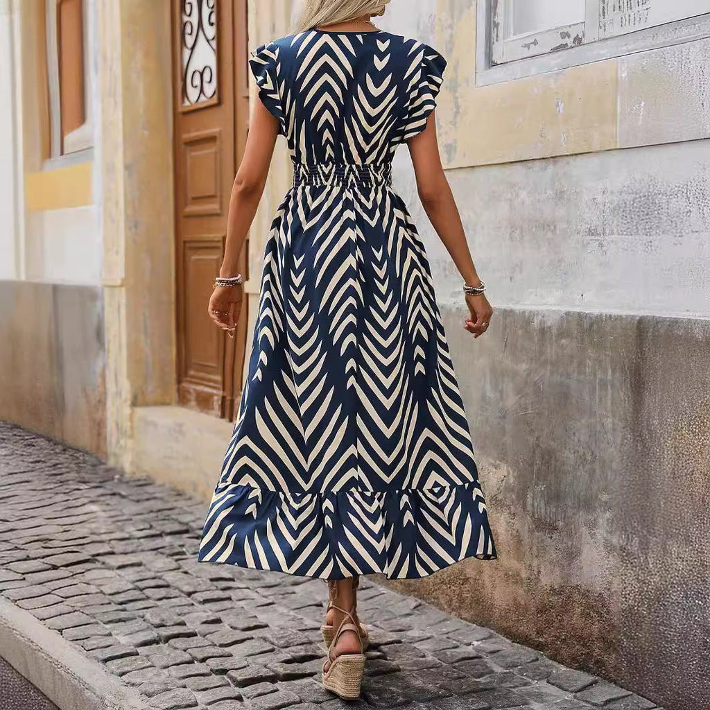Damen Maxikleid mit V-Ausschnitt und Rüschendetails