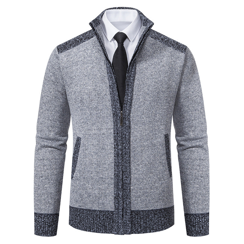 Herren Strick-Zipjacke mit Stehkragen und Kontrastblenden Shop Nory