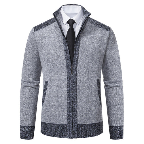 Herren Strick-Zipjacke mit Stehkragen und Kontrastblenden Shop Nory