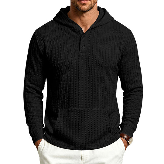 Herren Strukturierter Kapuzenpullover mit Henley-Kragen und Kängurutasche Shop Nory