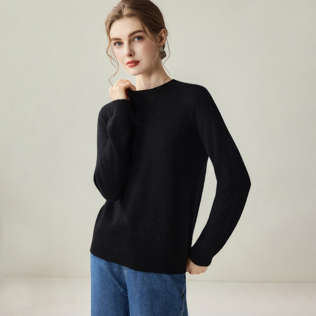 Damen Leichter Rundhalspullover aus Kaschmir‑Look mit extrafeinem Flor und geripptem Saum Shop Nory