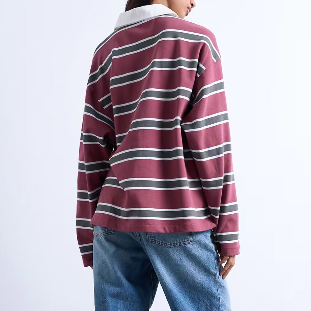 Damen Lässiger gestreifter Shirt mit Polokragen