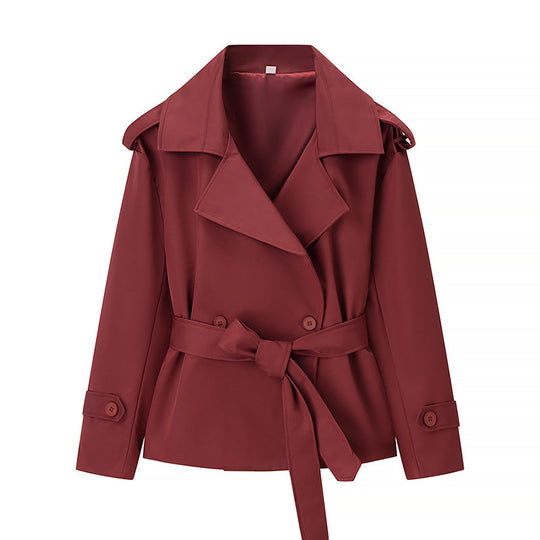 Damen Kurzer Trenchcoat mit Bindegürtel und Doppelreiher Shop Nory