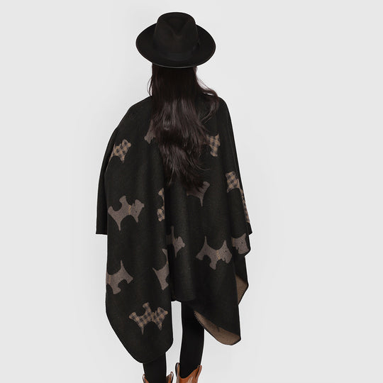 Damen Jacquard-Cape mit Hunde‑Motiv, doppelseitiger Wollmix und offenem Wasserfall‑Schnitt Shop Nory