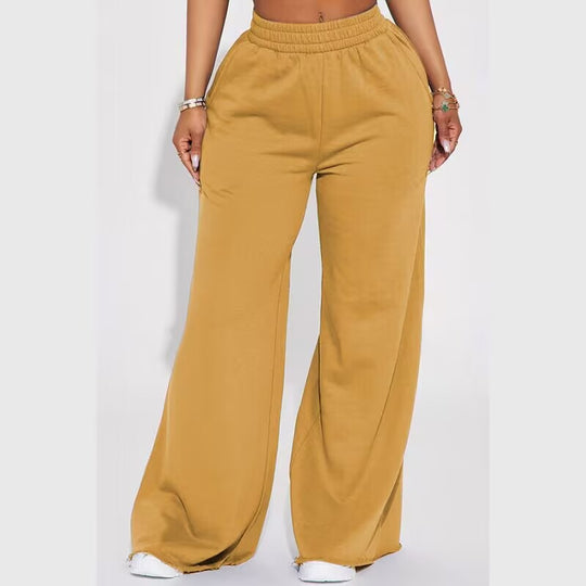 Damen nan weite Highwaist Palazzo-Loungehose mit doppelt gerafftem Komfortbund und fließender Wide‑Leg-Silhouette Shop Nory