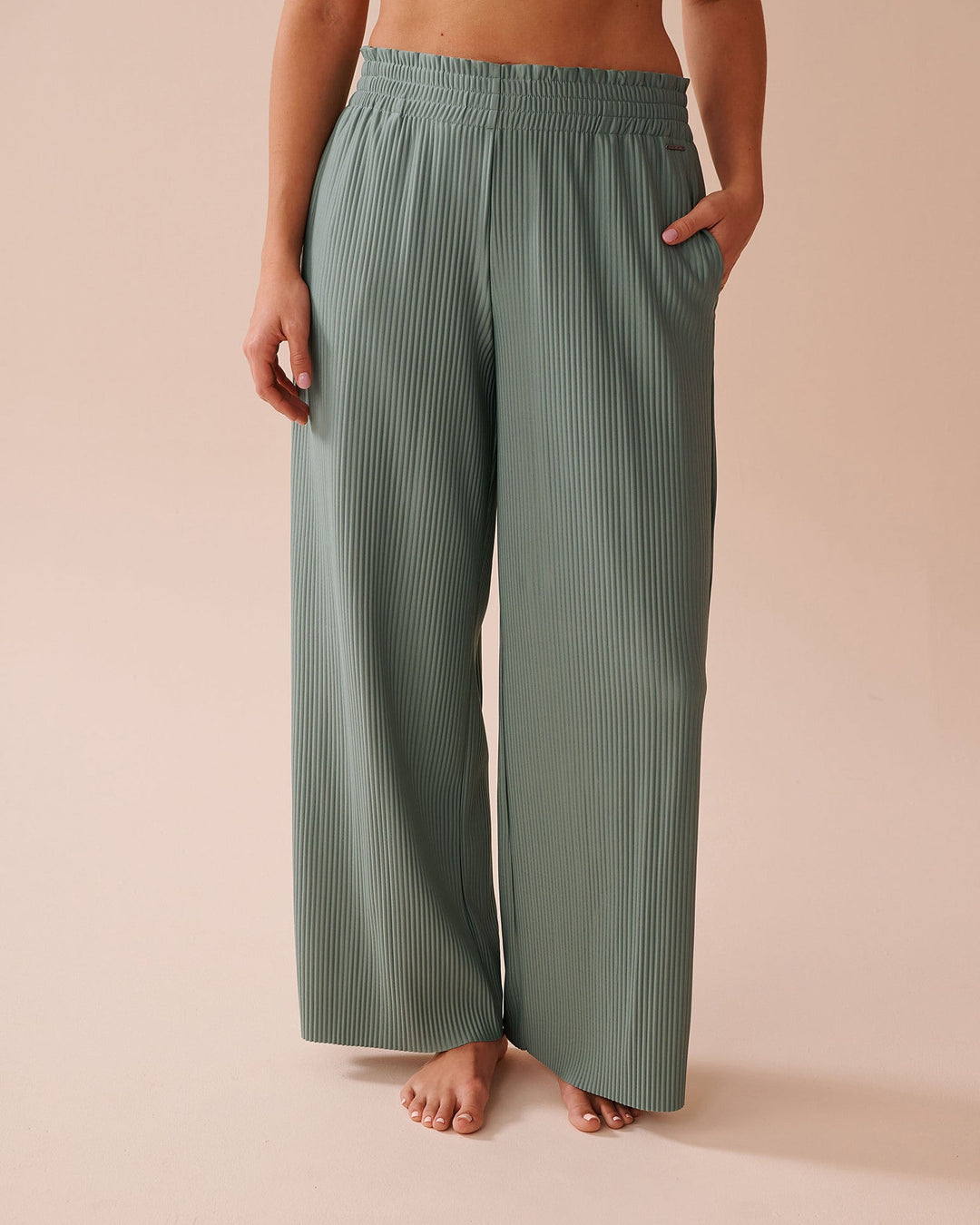 Damen Weite Plissee-Hose mit elastischem Bund und seitlichen Taschen