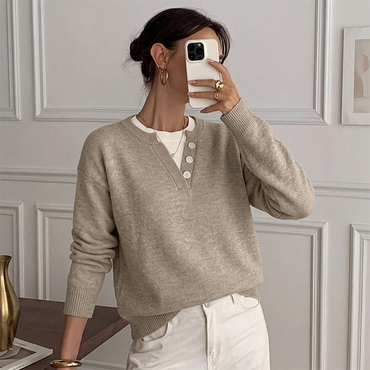 Damen Gemütlicher Pullover mit Knopfdetails Shop Nory