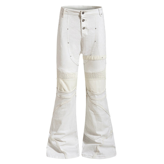 Damen ausgestellte Culotte-Hose mit Biker‑Nähten, hohem Bund und Patchwork‑Einsätzen Shop Nory