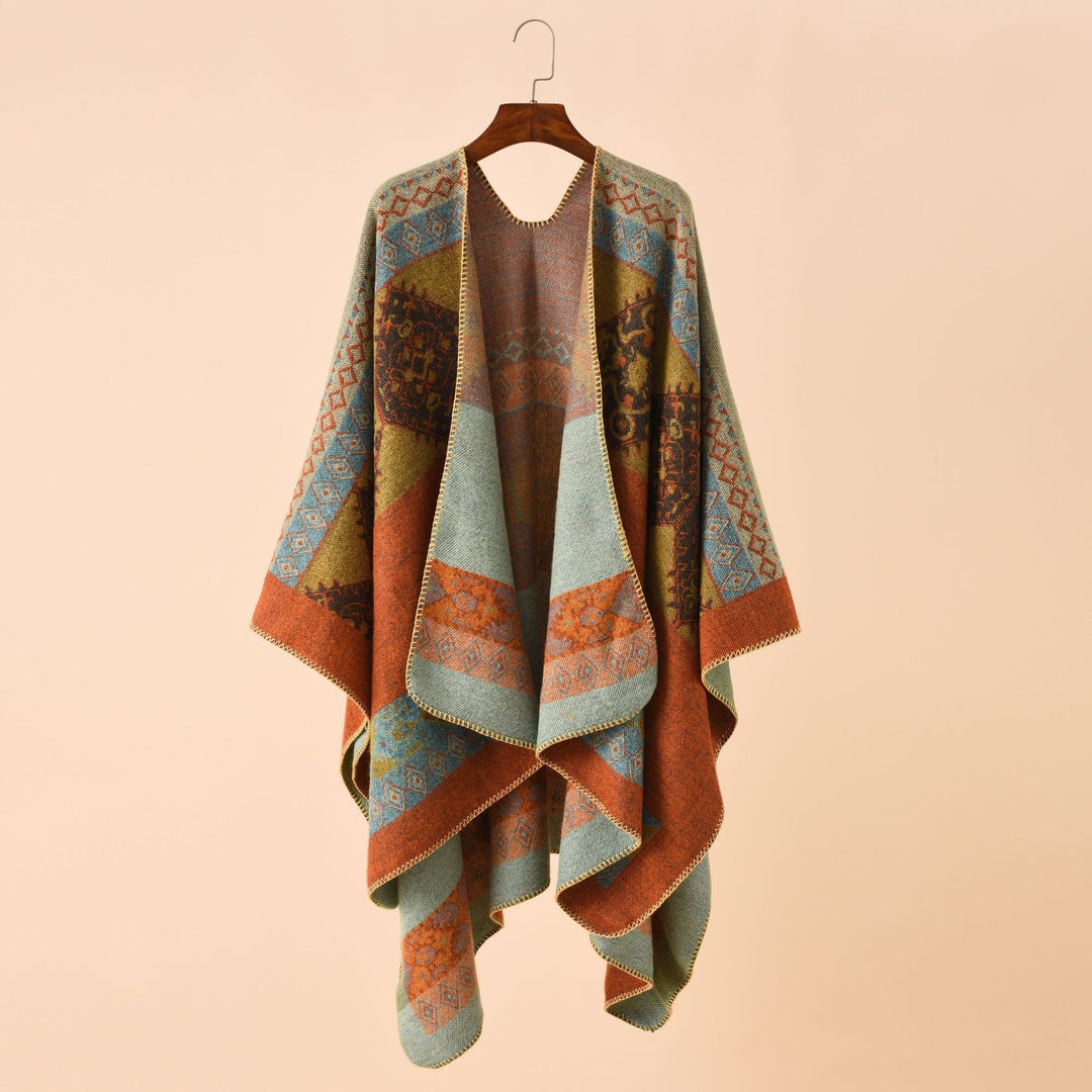 Damen Jacquard-Poncho im Deckenstil mit offener Front und Zierstich Shop Nory
