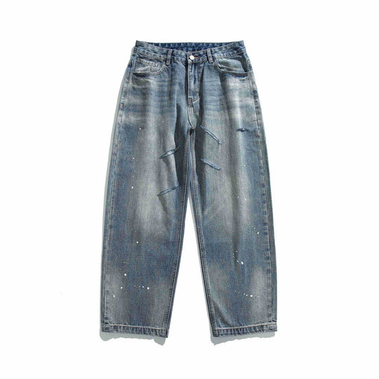 Damen Hochtaillierte lockere Jeans mit Used‑Effekt und Farb‑Splatter Shop Nory