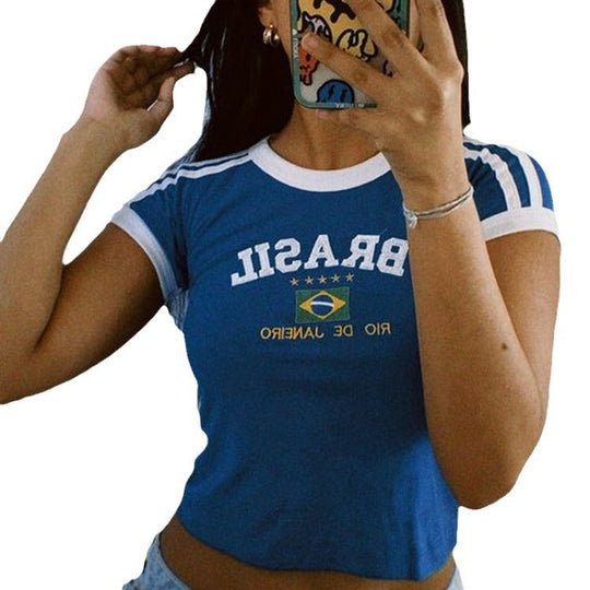 Damen Sportliches T-Shirt mit Brasil-Motiv und sportlichem Schnitt